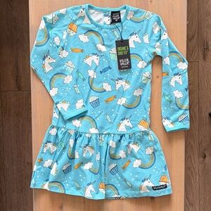 VILLERVALLA Blue Unicorn & Rainbow Organic Cotton Dress